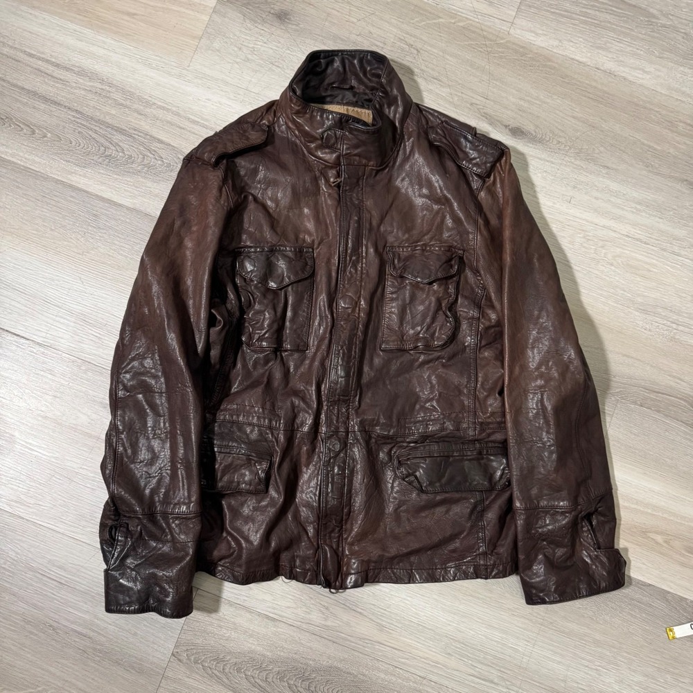 Top Gun Leather Field Jacket Mens L Brown Good Distressed Military Aviator